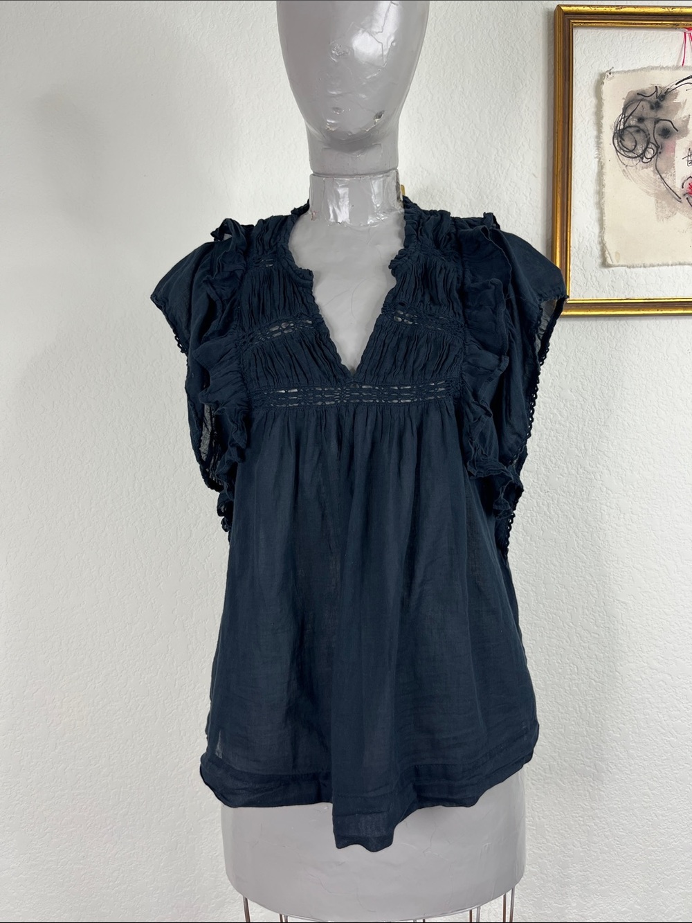Neo Noir Jayla Peasant Short Sleeve V Neck Plated Top